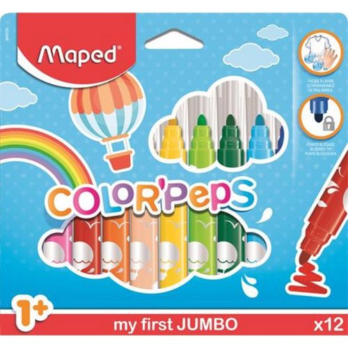 Filctoll készlet, 1-5 mm, kimosható, vastag, MAPED "Color'Peps Jumbo", 12 különböző szín