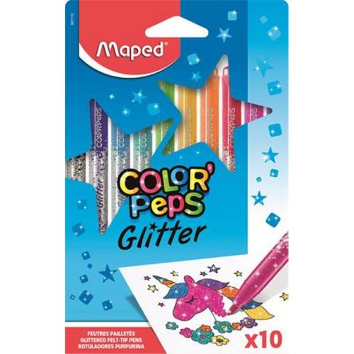 Filctoll készlet, 2,8 mm, csillámos, MAPED "Color'Peps Glitter", 10 különböző szín