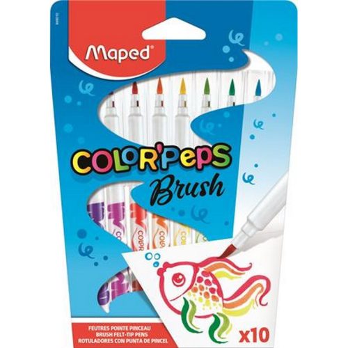 Filctoll készlet, kimosható, ecsetjellegű, MAPED Color Peps Brush, 10 különböző szín