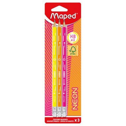 Grafitceruza radírral, HB, háromszögletű, MAPED "Black'Peps Neon", vegyes színek