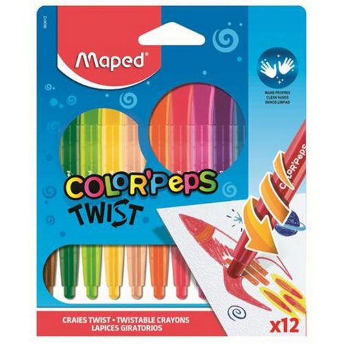 Zsírkréta, kitekerhető, MAPED "Color'Peps", 12 különböző szín