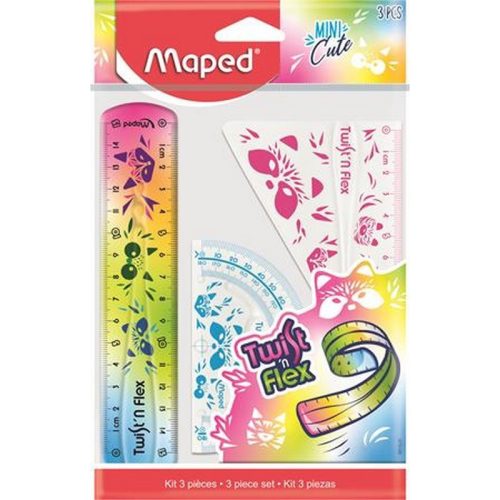 Vonalzókészlet, műanyag, törhetetlen, 3 darabos, MAPED "Mini Cute Twist 'n Flex"