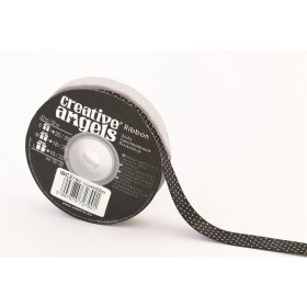 Szatén szalag, 15 mm x 22 m, fekete fehér pötyökkel