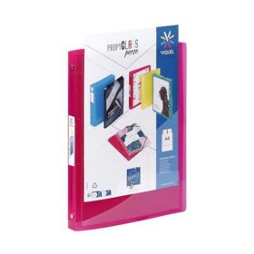   Gyűrűs könyv, panorámás, 4 gyűrű, 25 mm, A4, PP, VIQUEL "Propyglass Perso", piros