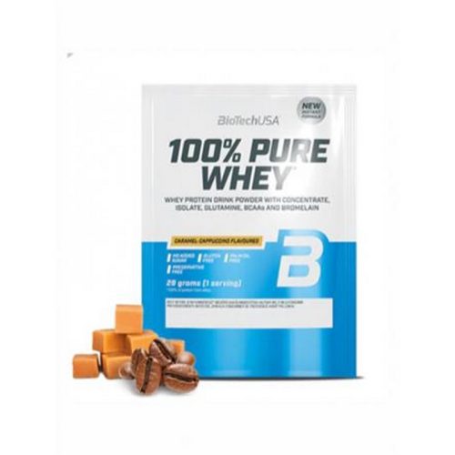 Tejsavó fehérjepor, 28g, BIOTECH USA "100% Pure Whey", karamell-cappuccino
