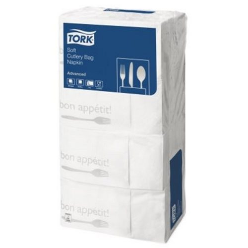 Szalvéta, 1/8 hajtogatott, 3 rétegű, 39,5x39 cm, TORK "Soft Bon Appetit Cutlery Pocket", d...