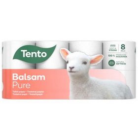   Toalettpapír, 3 rétegű, kistekercses, 8 tekercs, TENTO "Balsam Pure", fehér
