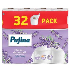  Toalettpapír, 3 rétegű, kistekercses, 32 tekercs, PUFINA "Lavender Fields", levendula illa...