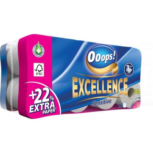 Toalettpapír, 3 rétegű, kistekercses, 16 tekercs, OOOPS "Excellence"
