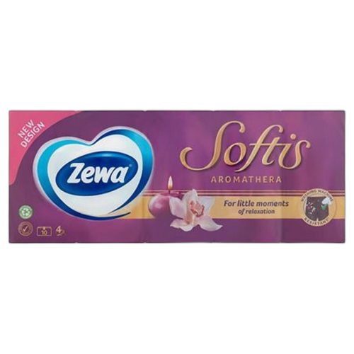 Papír zsebkendő, 4 rétegű, 10x9 db, ZEWA "Softis", aromatherapia