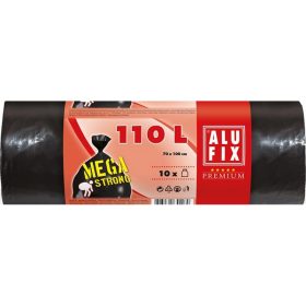   Szemeteszsák, mega erős, 110 l, 10 db, 70x110 cm, 80 µ, ALUFIX, fekete