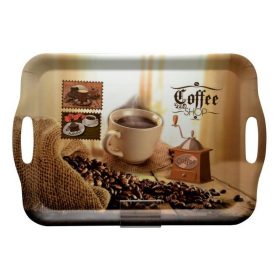   Tálca, szögletes, műanyag, kávéház mintás, 35,5x25,5 cm