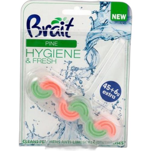 WC tisztító blokk, 2 fázisú, 3x45 g, "Brait Hygiene and fresh", fenyő