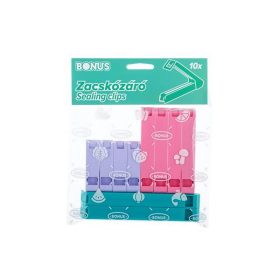 Zacskózáró csipesz, 10 db, BONUS, vegyes színek