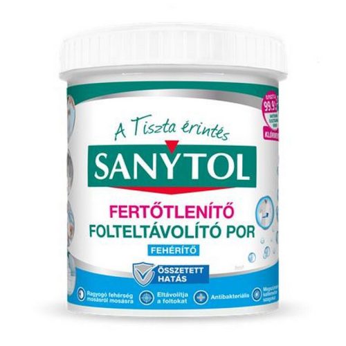 Folteltávolító- és fertőtlenítő por, 450 g, SANYTOL, fehér ruhákhoz