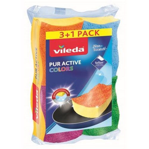 Mosogatószivacs, 3+1 db, VILEDA "Pur Active Colors "