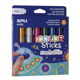   Tempera kréta készlet, APLI Kids "Color Sticks Metallic", 6 különböző metál szín