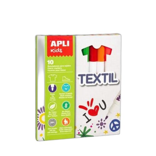 Textilfilc, 2,9 mm, APLI Kids "Markers Textil", 10 különböző szín