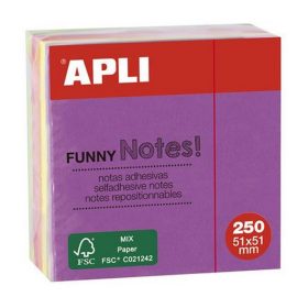   Öntapadó jegyzettömb, 51x51 mm, 250 lap, APLI "Funny", neon