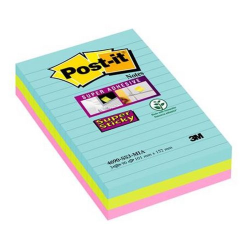 Öntapadó jegyzettömb, vonalas, 3x90 lap, 101x152 mm, 3M POSTIT "Super Sticky Cosmic", vegy...