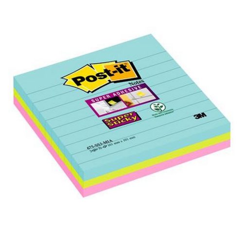 Öntapadó jegyzettömb, vonalas, 3x70 lap, 101x101 mm, 3M POSTIT "Super Sticky Cosmic", vegy...