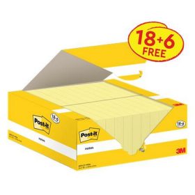   Öntapadó jegyzettömb, 38x51 mm, 18+6x100 lap, 3M POSTIT, kanári sárga