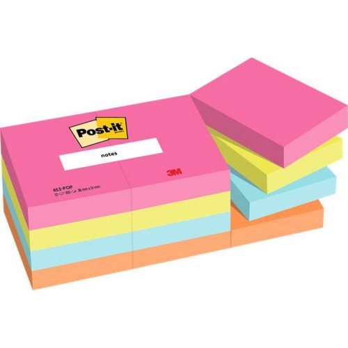 Öntapadó jegyzettömb, 38x51 mm, 12x100 lap, 3M POSTIT "Poptimistic", vegyes színek