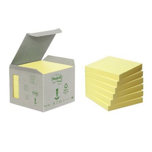 Öntapadó jegyzettömb, 76x76 mm, 6x100 lap, környezetbarát, 3M POSTIT, sárga