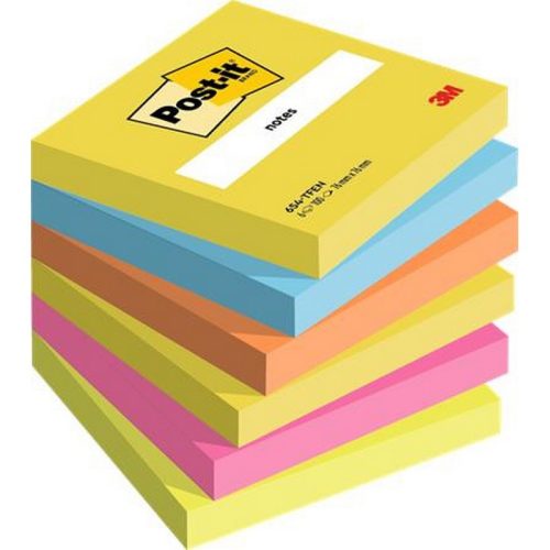 Öntapadó jegyzettömb, 76x76 mm, 6x100 lap, 3M POSTIT "Energetic", vegyes színek
