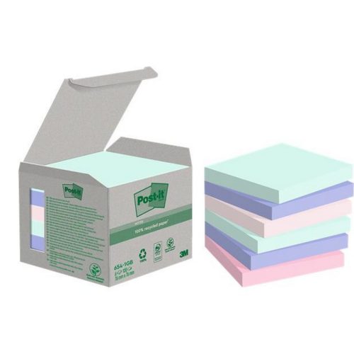 Öntapadó jegyzettömb, 76x76 mm, 6x100 lap, környezetbarát, 3M POSTIT "Nature", vegyes pasz...