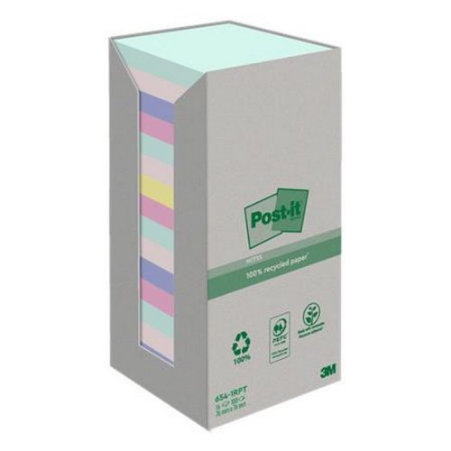 Öntapadó jegyzettömb, 76x76 mm, 16x100 lap, környezetbarát, 3M POSTIT "Nature", vegyes pas...