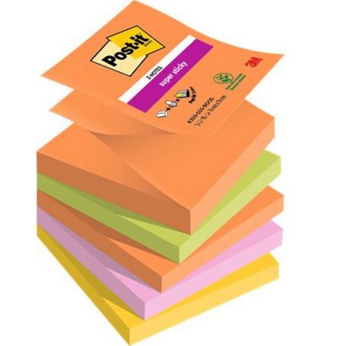 Öntapadó jegyzettömb, "Z", 76x76 mm, 5x90 lap, 3M POSTIT "Super Sticky Boots", vegyes szín...