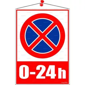   Információs tábla, 35x25 cm, 0-24h megállni tilos piktogram