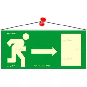   Információs tábla, 25x11,5 cm, fluoreszkáló, utánvilágítós, "Menekülési irány jobbra"