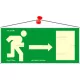Információs tábla, 25x11,5 cm, fluoreszkáló, utánvilágítós, "Menekülési irány jobbra"