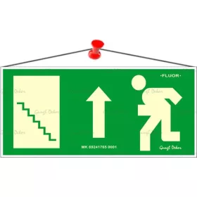   Információs tábla, 25x11,5 cm, fluoreszkáló, utánvilágítós, "Menekülési irány fel, lépcső ...