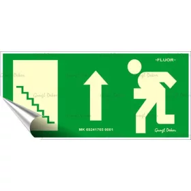   Információs matrica, 25x11,5 cm, fluoreszkáló, utánvilágítós, "Menekülési irány fel, lépcs...
