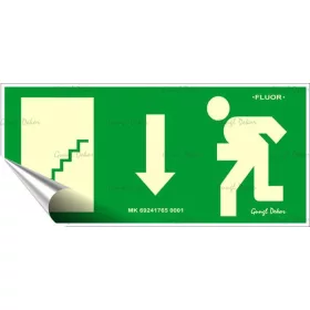   Információs matrica, 25x11,5 cm, fluoreszkáló, utánvilágítós, "Menekülési irány le, lépcső...
