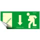 Információs matrica, 25x11,5 cm, fluoreszkáló, utánvilágítós, "Menekülési irány le, lépcső...