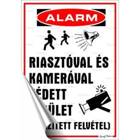   Információs matrica, 25x17,5 cm, "Riasztóval és kamerával védett terület"