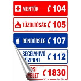   Információs matrica, 11,6x16,6 cm, "Segélyhívószámok"