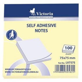   Öntapadó jegyzettömb, 75x75 mm, 100 lap, VICTORIA OFFICE, sárga