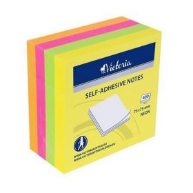   Öntapadó jegyzettömb, 75x75 mm, 400 lap, VICTORIA OFFICE, neon