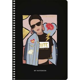   Spirálfüzet, A5, kockás, 80 lap, keményfedeles, SHKOLYARYK "Girl power", vegyes