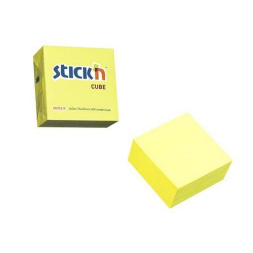 Öntapadó kockatömb, 76x76mm, 400 lap, STICK N, neonsárga