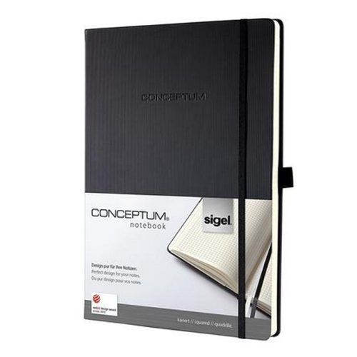 Jegyzetfüzet, exkluzív, A4, kockás, 97 lap, keményfedeles, SIGEL "Conceptum", fekete