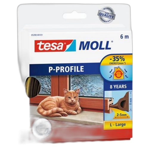 Ajtó- és ablaktömítő szalag, 9 mm x 6 m, TESA "tesamoll® P profil", barna