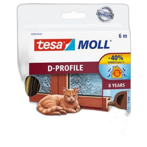 Ajtó- és ablaktömítő szalag, 9 mm x 6 m, TESA "tesamoll® D profil", barna