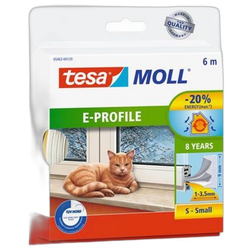 Ajtó- és ablaktömítő szalag, 9 mm x 6 m, TESA "tesamoll® E profil", fehér