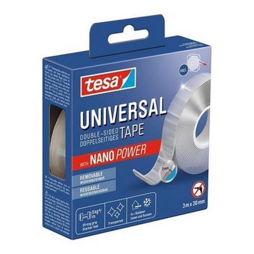 Ragasztószalag, kétoldalas, visszaszedhető, átlátszó, 30 mm x 3 m, TESA "Universal Nanotap...